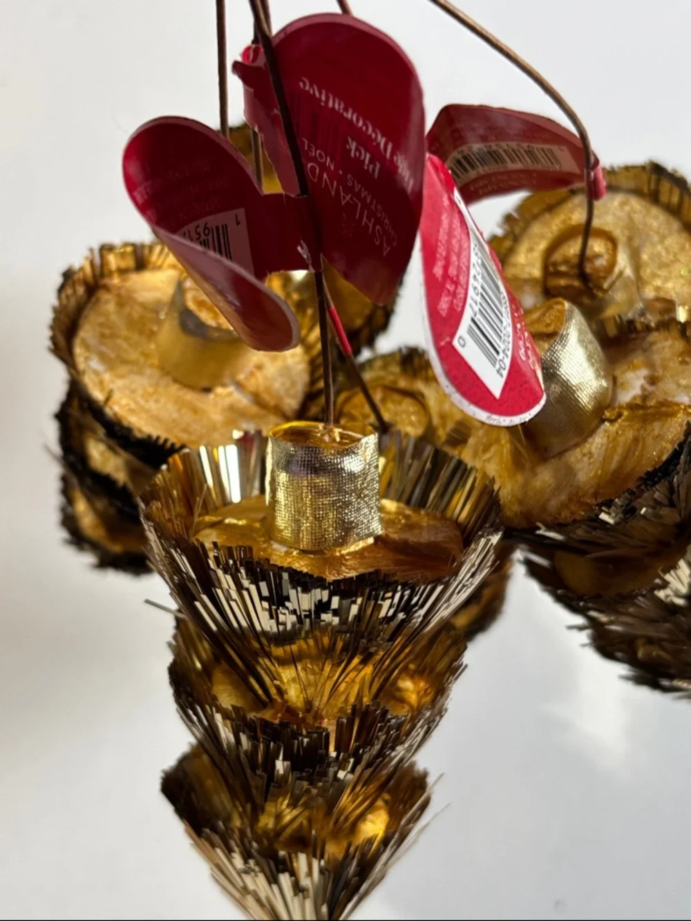Gold Tinsel Tree Picks in Metallic Gold tree pics NEW SET OF 6 Gold Tinsel pics